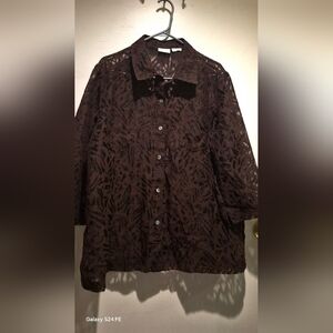 Brown Button-Up Lace Blouse